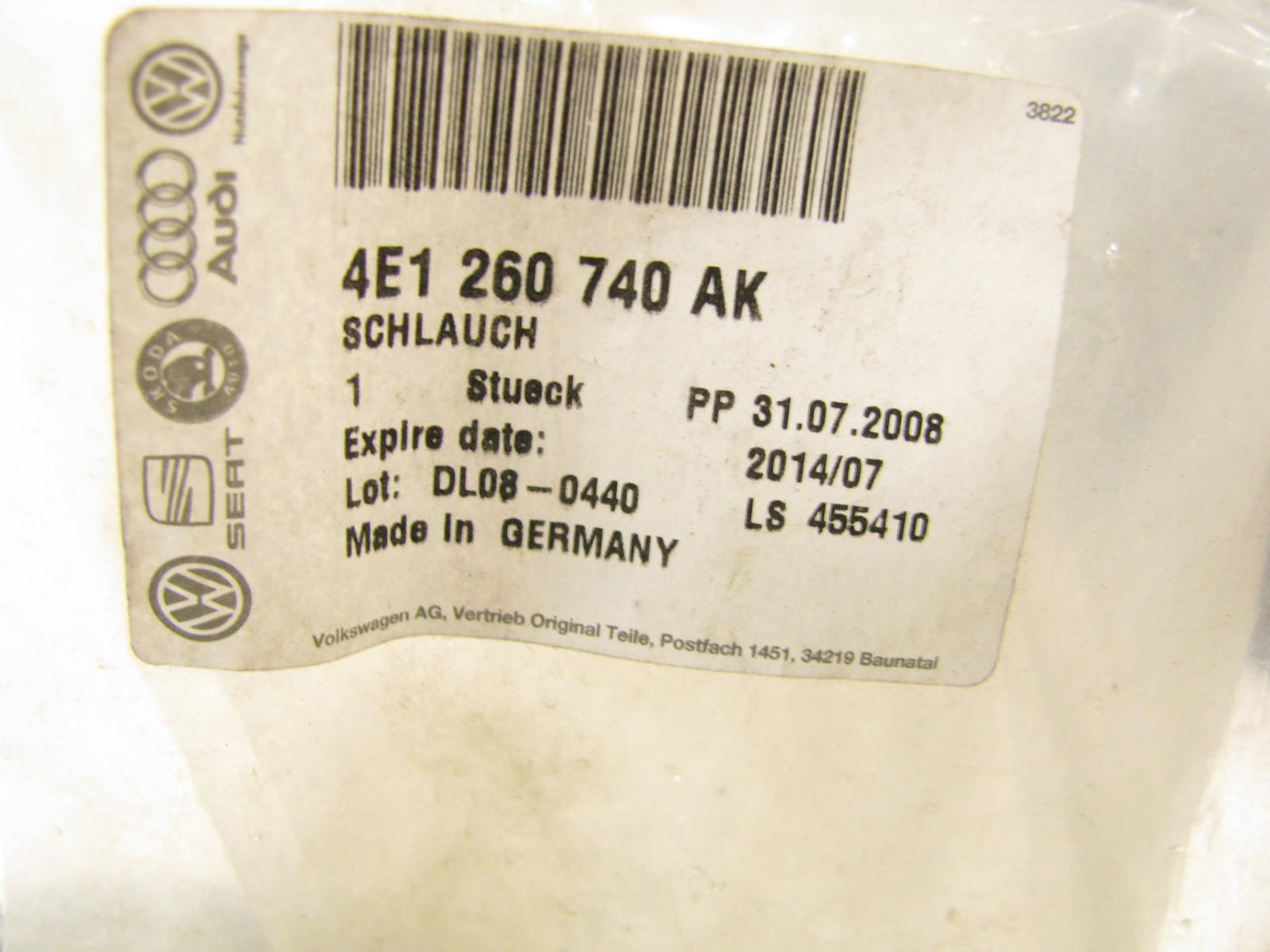 Genuine OEM For Audi Upper AC HOSE LINE 4E1260740AK