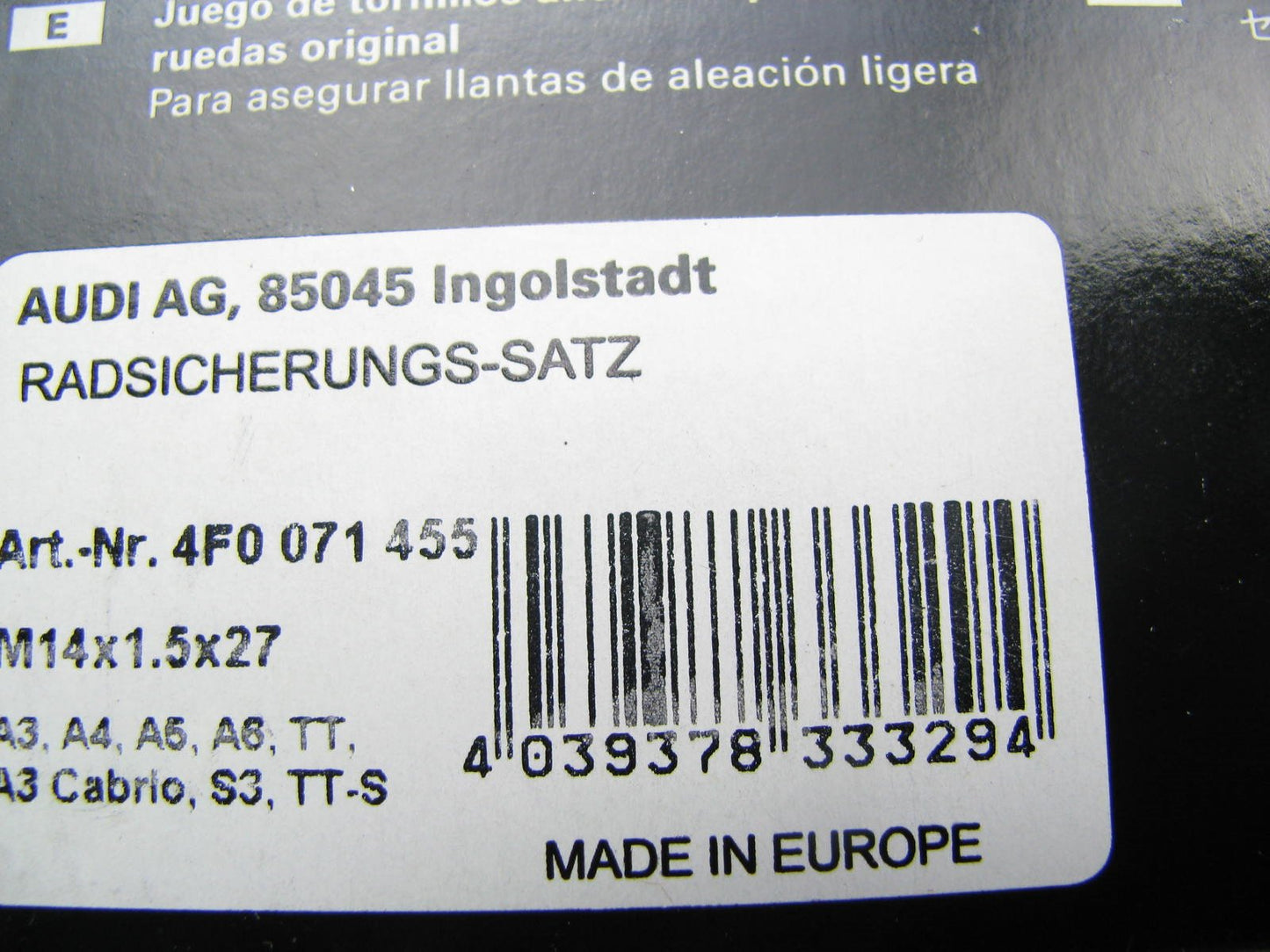 NEW - OEM Audi 4F0071455 Anti-Theft Wheel Locks (Security Wheel Bolts) SET OF 4