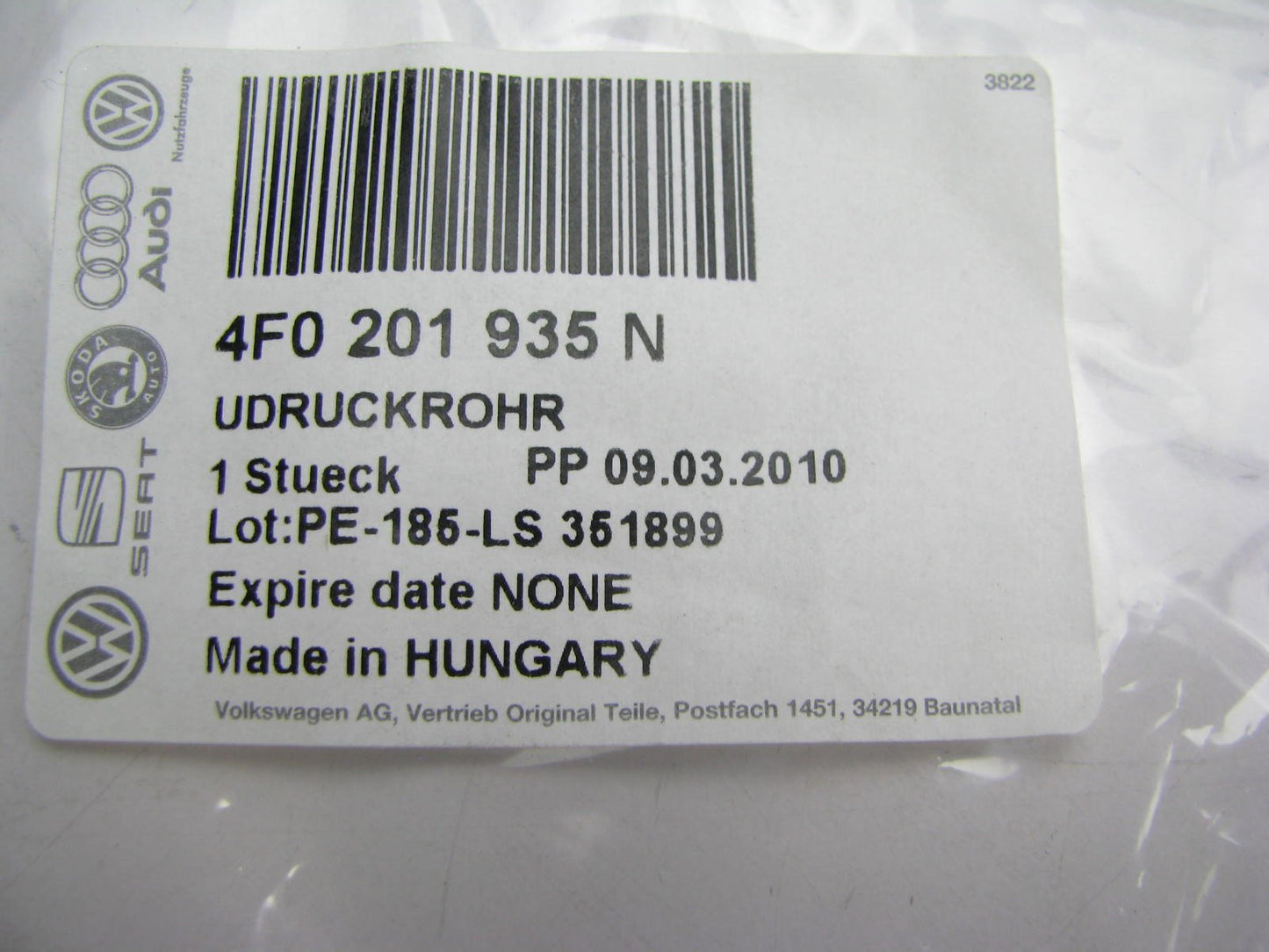 NEW GENUINE OEM 2005-2011 Audi A6 S6 Quattro Vacuum Hose Pipe Tube 4F0201935N