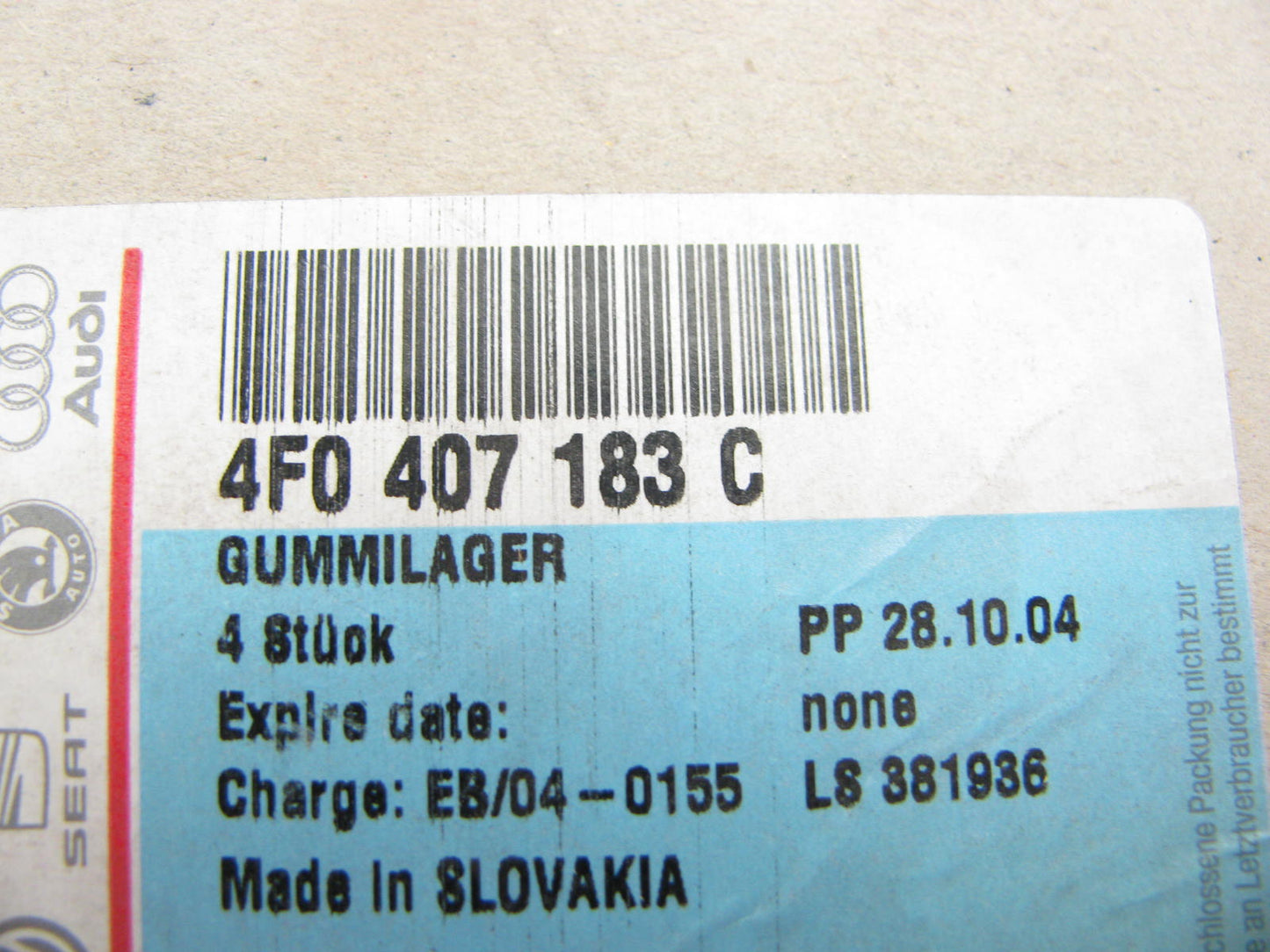 NEW - OEM VW Audi 4F0407183C Front Lower Suspension Control Arm Bushing