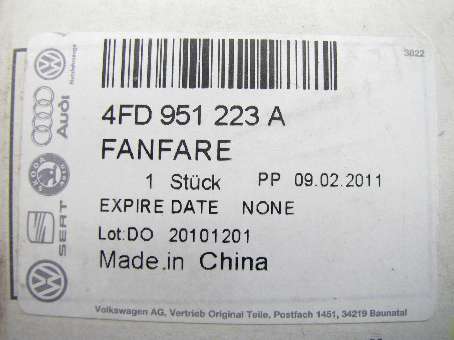 New Genuine High Note Horn OEM For 04-10 Volkswagen Touareg 4FD951223A