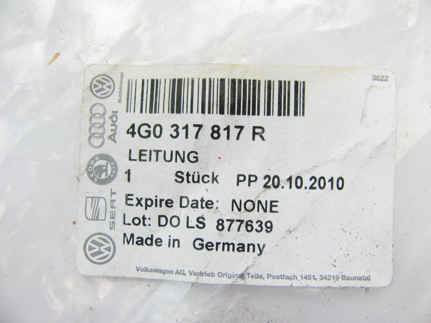 NEW - OEM 4G0317817R Auto Trans Oil Cooler Hose Outlet Tube 2012-2015 Audi A6