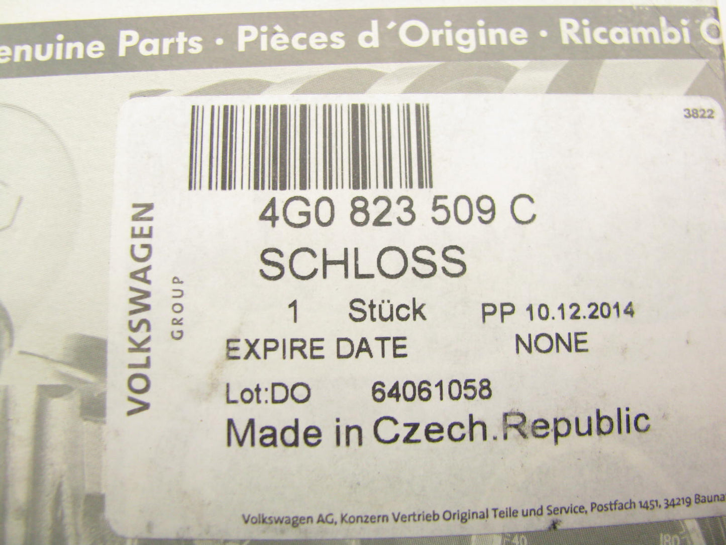 NEW - OEM VW Audi 4G0823509C Hood Latch Lock