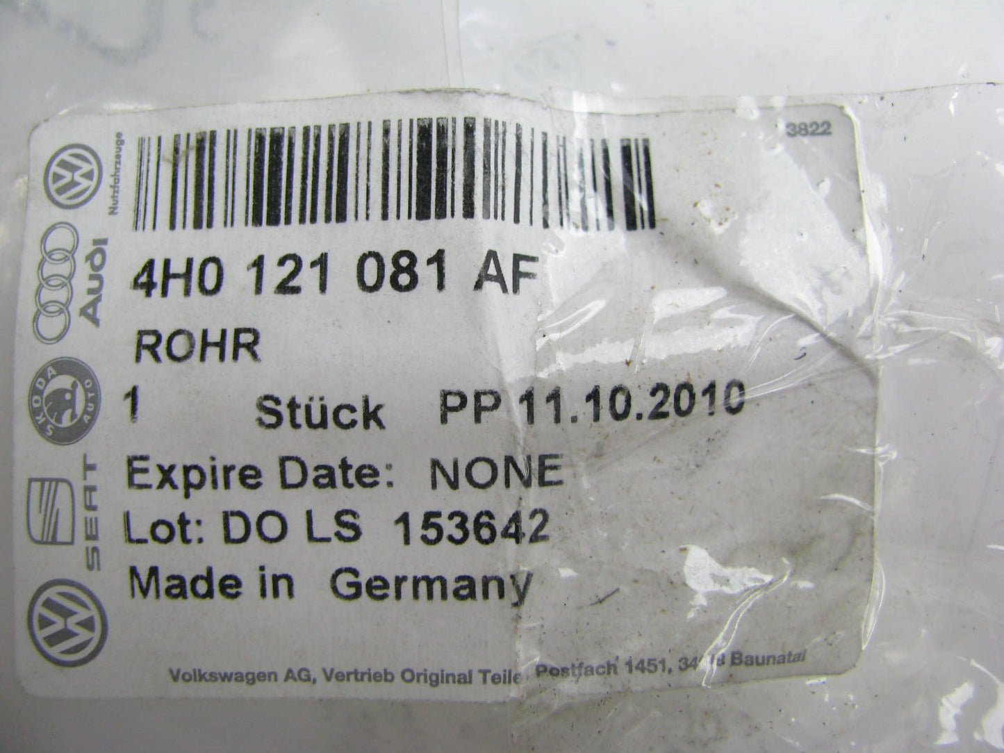 NEW - OEM 4H0121081AF Engine Coolant Reservoir Overflow Hose For 2013-14 Audi A8