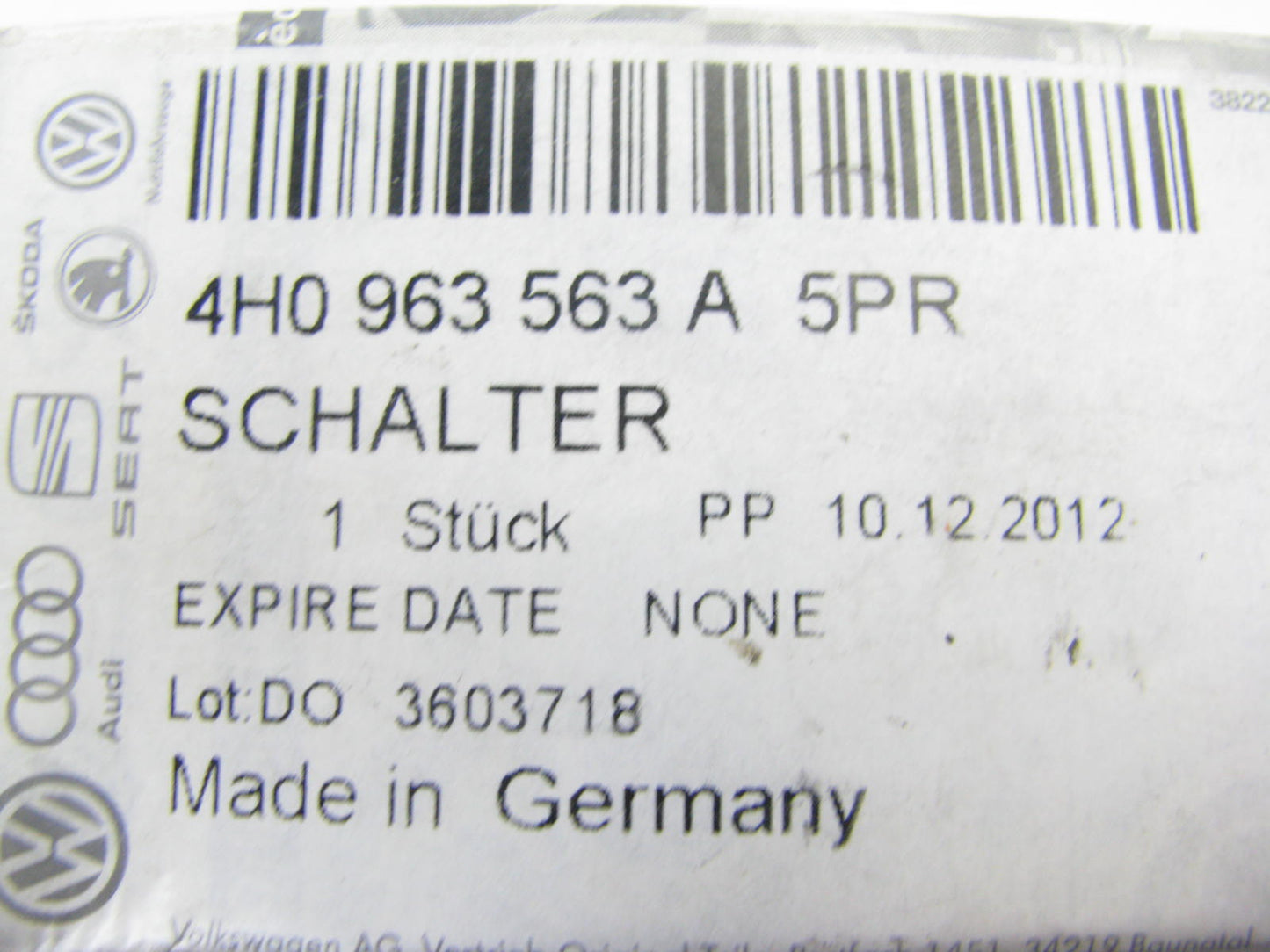NEW - OEM VW Audi 4H0963563A5PR Heated Seat Switch 2011-17 A8 Quattro 2013-17 S8