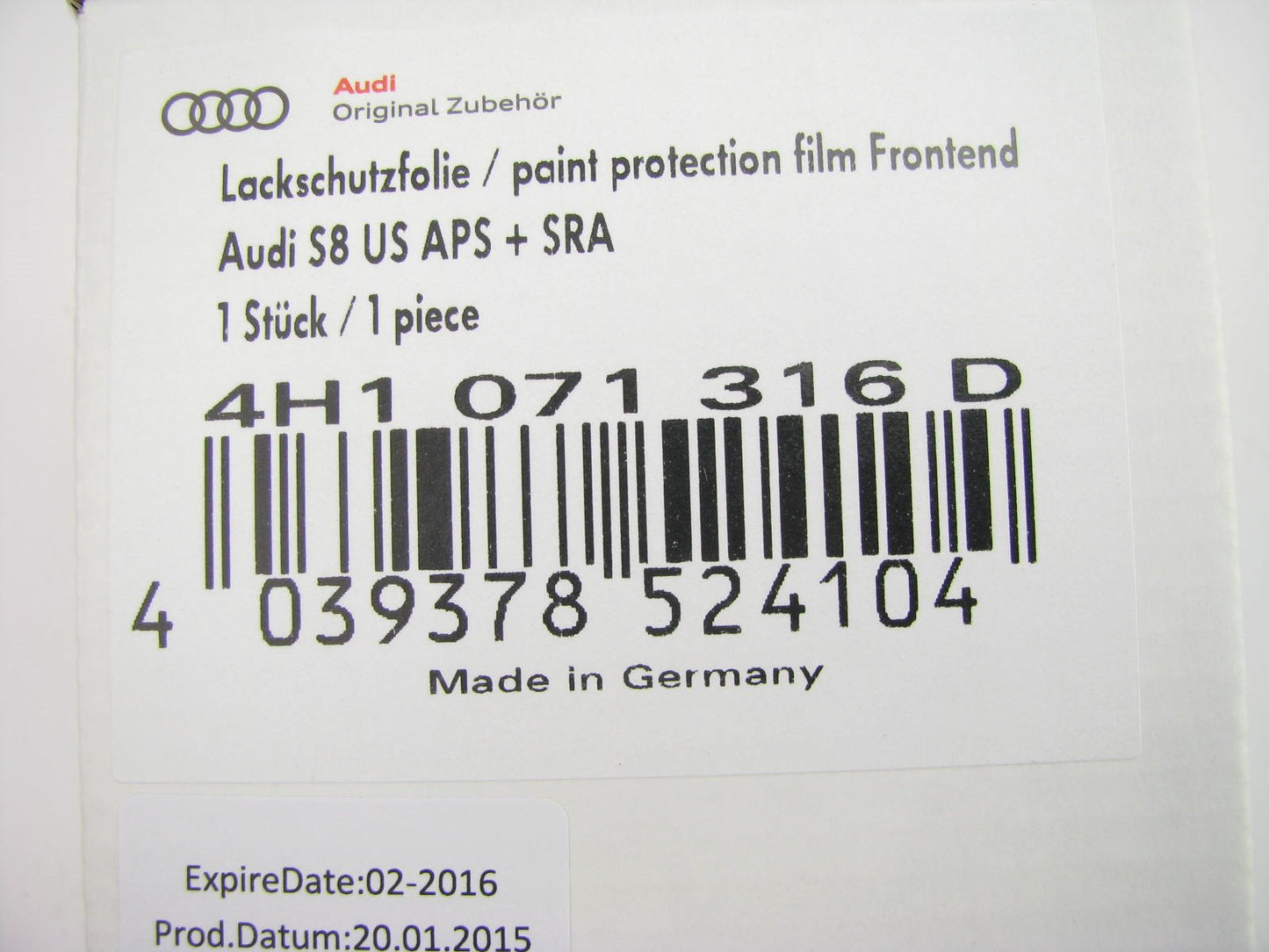NEW GENUINE OEM Audi 4H1071316D Paint Protection Clear Film - 2012-2013 Audi S8