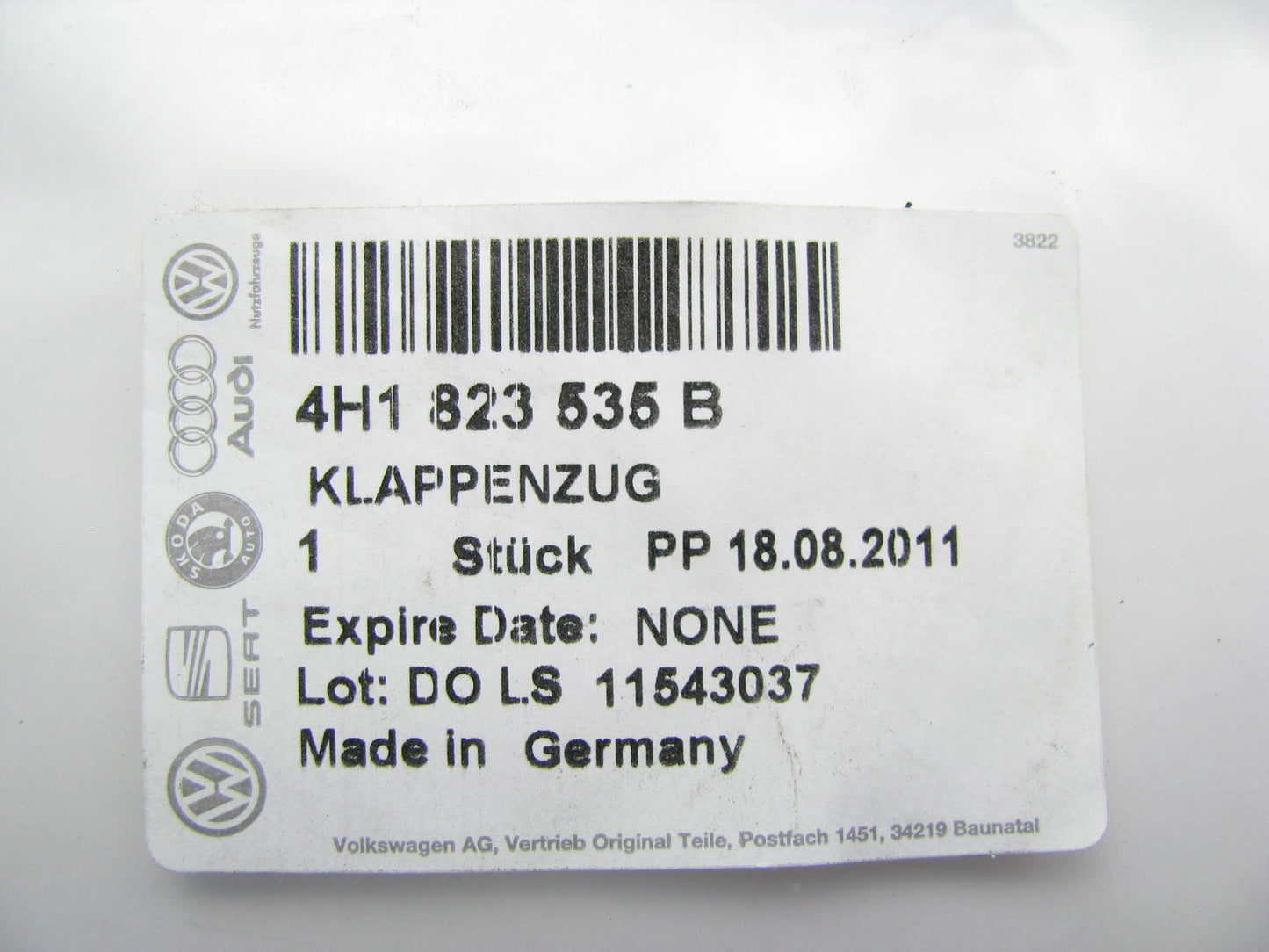 New Genuine Hood Latch Release Cable OEM For Audi 4H1823535B
