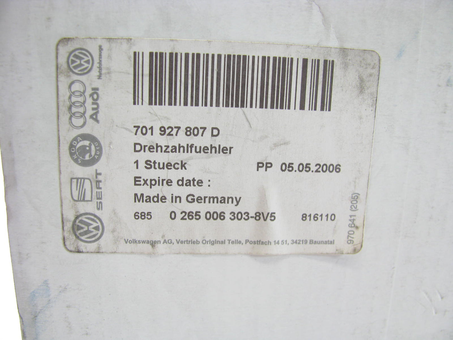 NEW GENUINE 701927807D Rear Right Vehicle Speed Sensor OEM 1996-2004 VW EuroVan