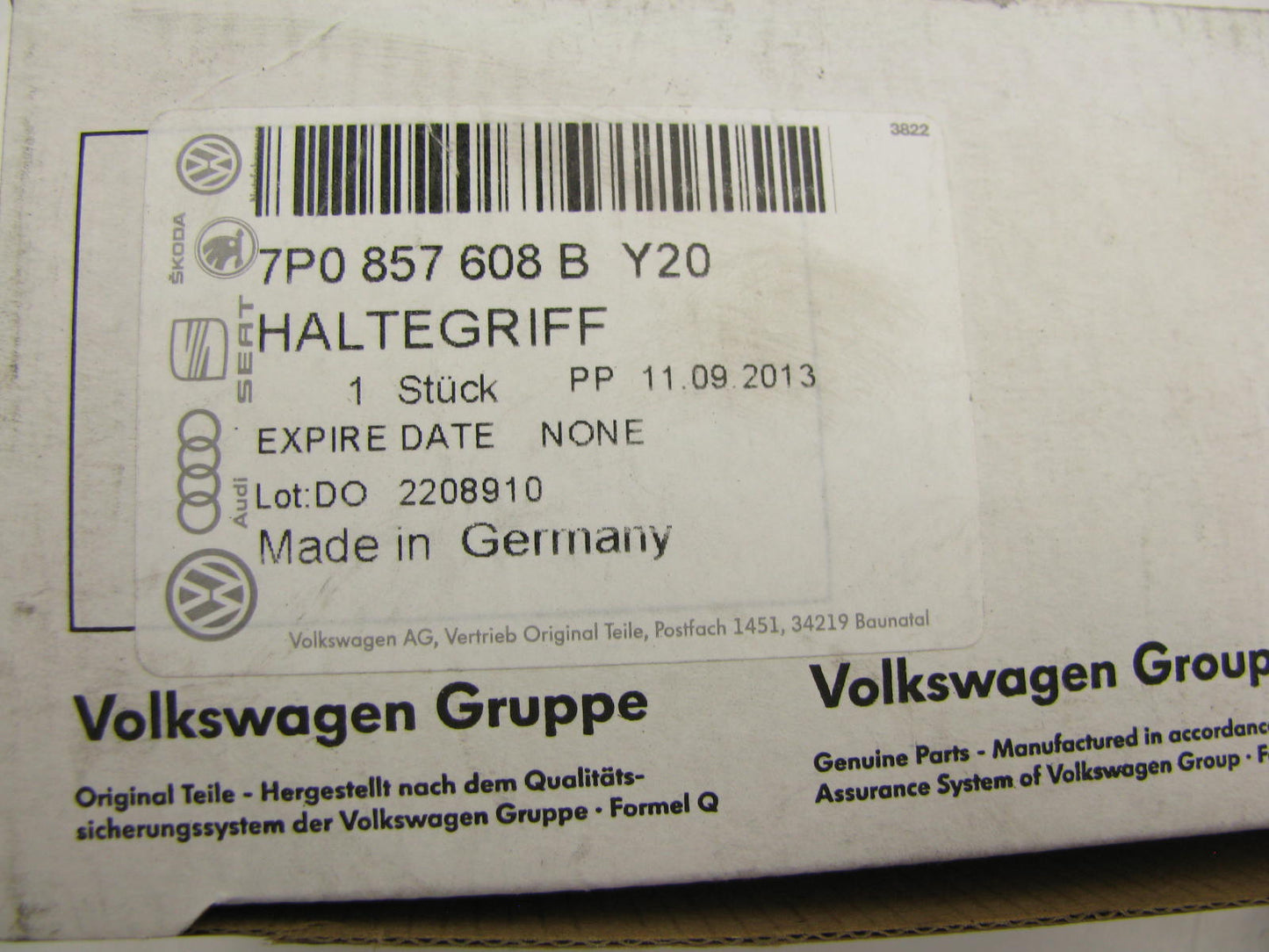 NEW - OEM VW Audi 7P0857608BY20 Front Right Interior Grab Bar 11-14 Touareg