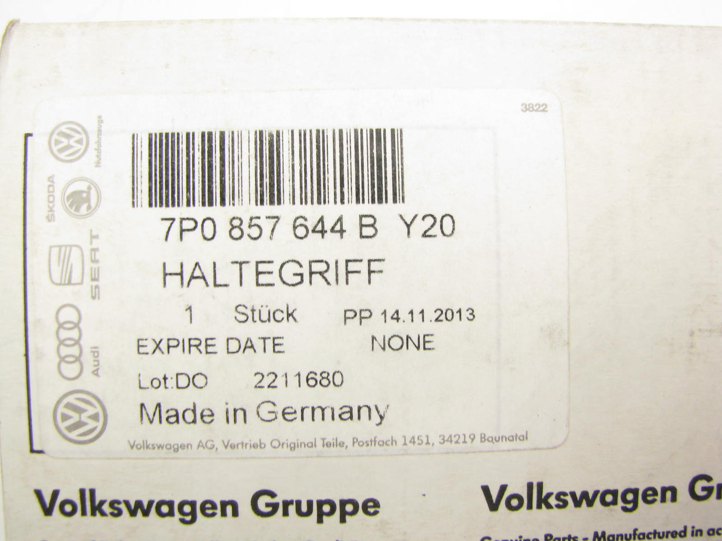 NEW - OEM VW Audi 7P0857644BY20 Right Interior Grab Bar 2011-2014 Touareg