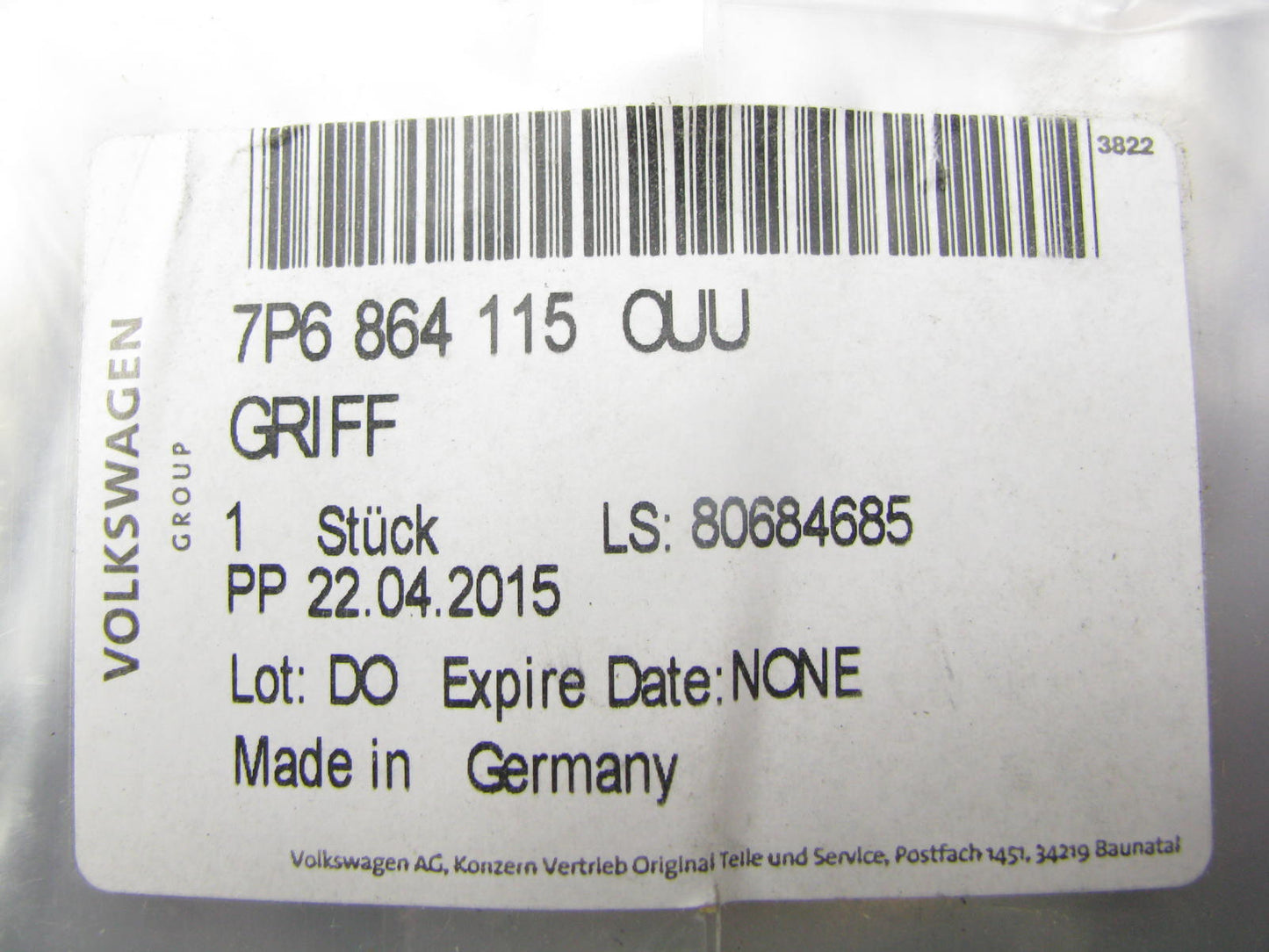 NEW - OEM VW Audi 7P6864115OUU Cargo Cover Handle 2011-2017 Touareg
