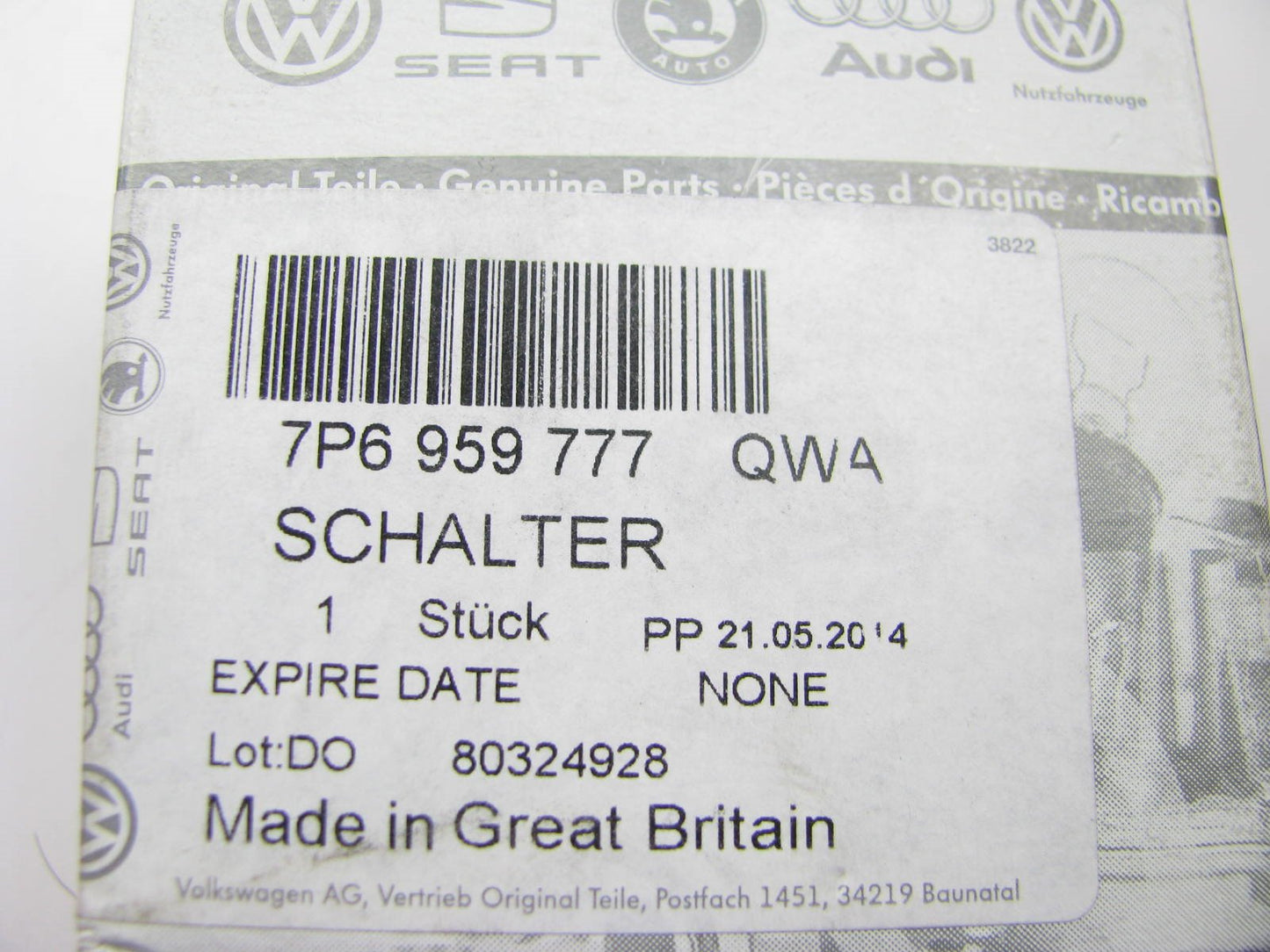 NEW - OEM 7P6959777QWA Front Seat Lumbar Adjust Switch For 2012-15 VW Touareg