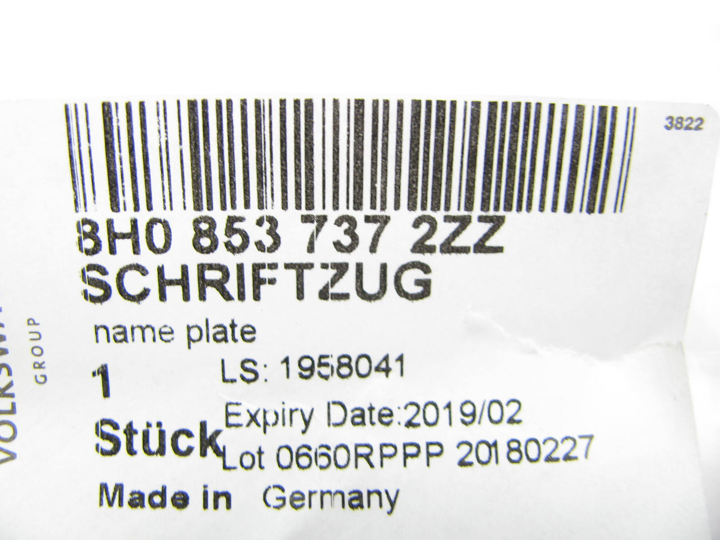 NEW - OEM VW Audi 8H08537372ZZ Quattro Trunk Lid Emblem Badge