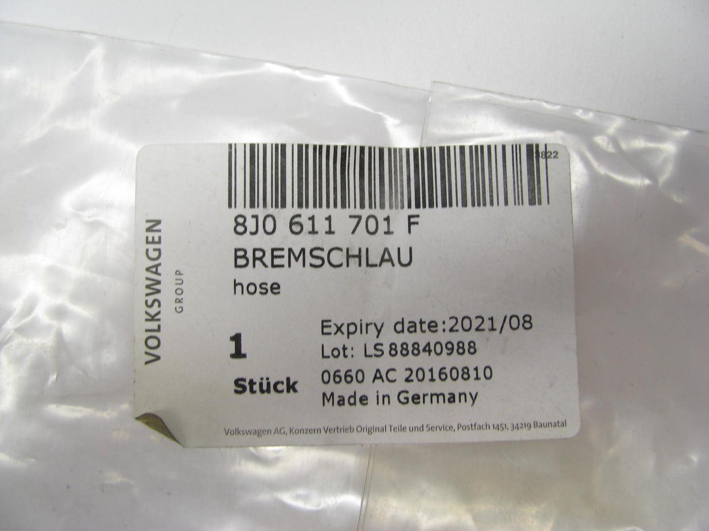 NEW - OEM VW Audi 8J0611701F Front Brake Hose For 2012 Audi TT