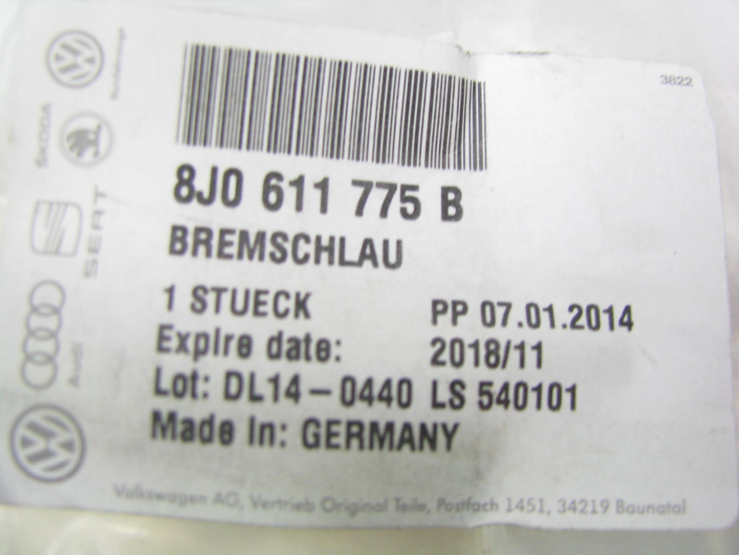 NEW - OEM GENUINE VW AUDI 8J0611775B REAR Brake Hose For 2008-2016 Audi TT