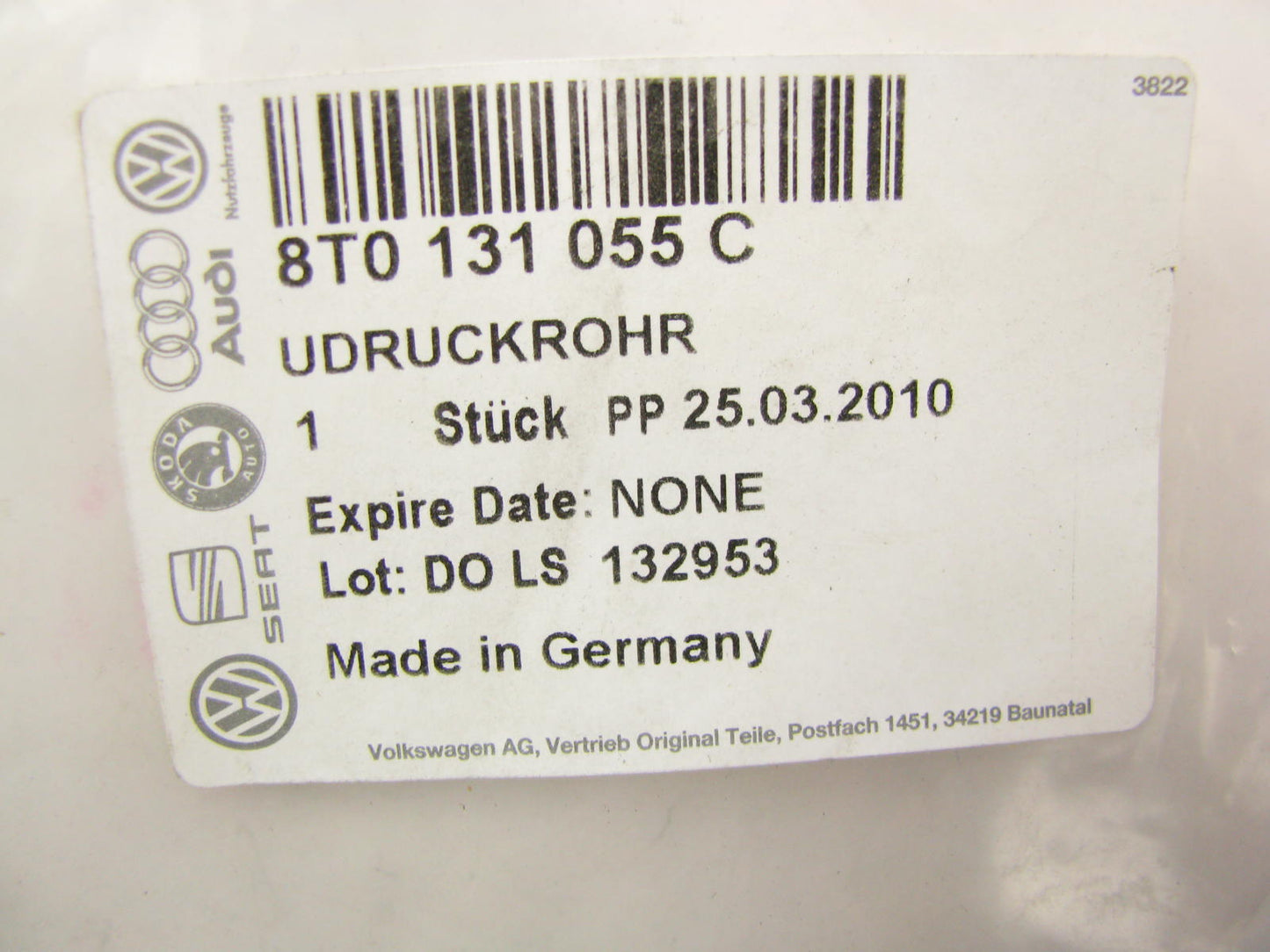 NEW - OEM VW Audi 8T0131055C Manifold Vacuum Pipe 2013-2016 RS5 Quattro