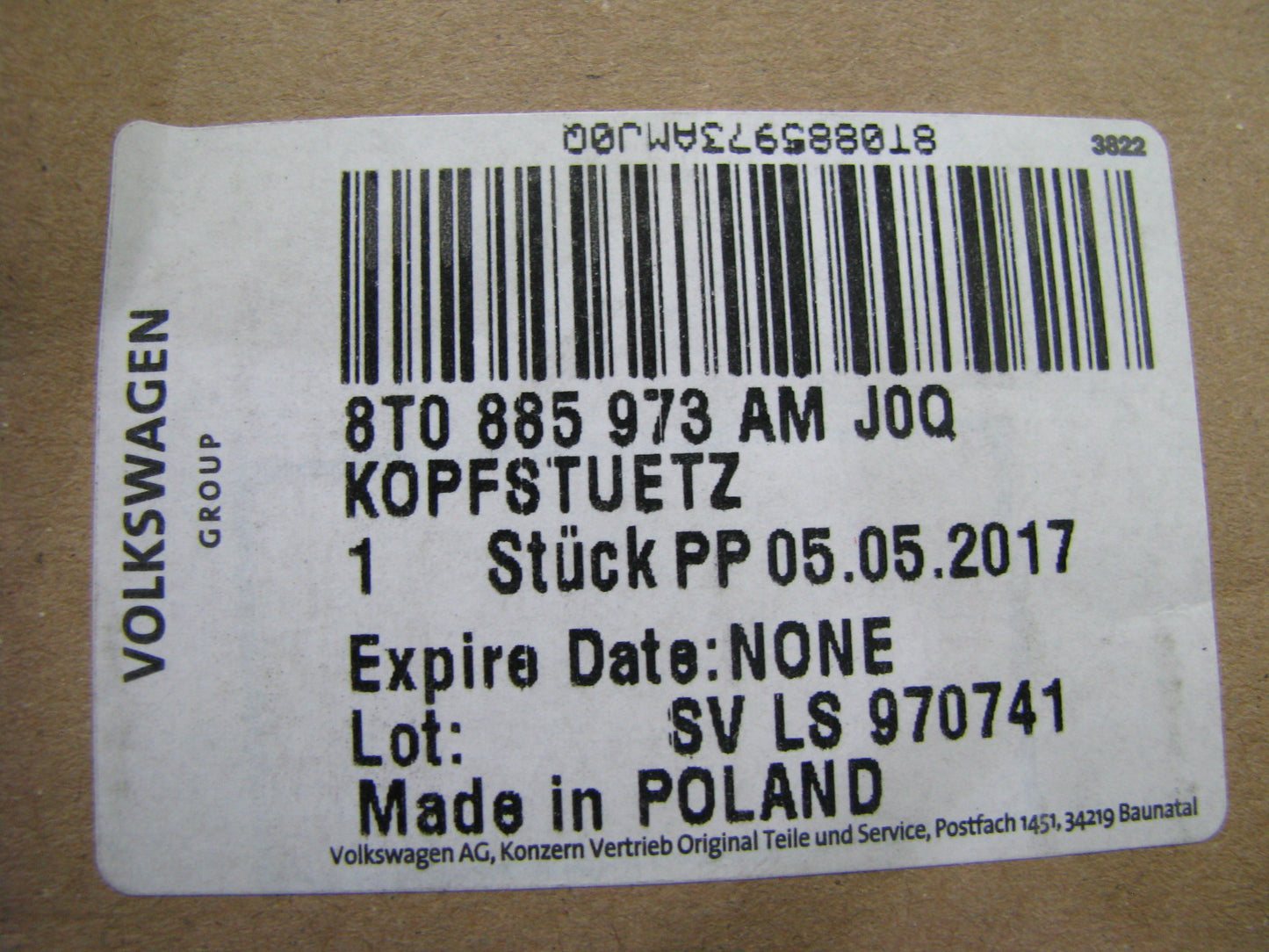 New OEM Rear Seat GRAY Headrest - 2012-2017 Audi A5 S5, 13-16 RS5 8T0885973AMJ0Q