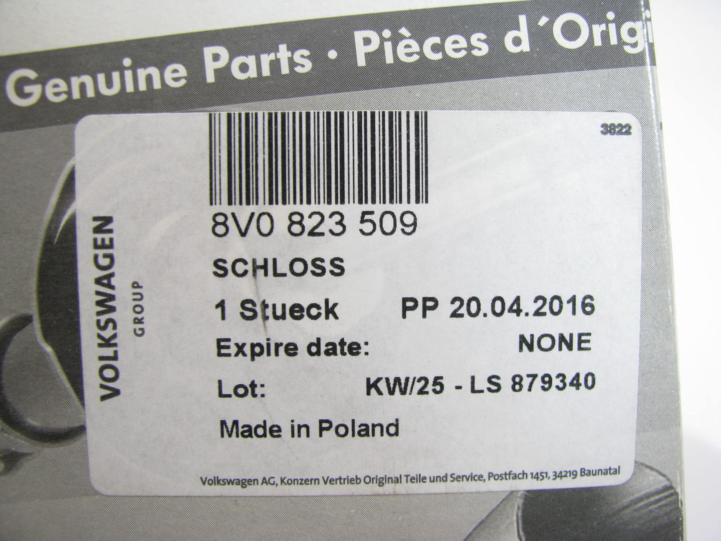 NEW - OEM VW Audi 8V0-823-509 Hood Latch Lock For 2015-17 A3 S3