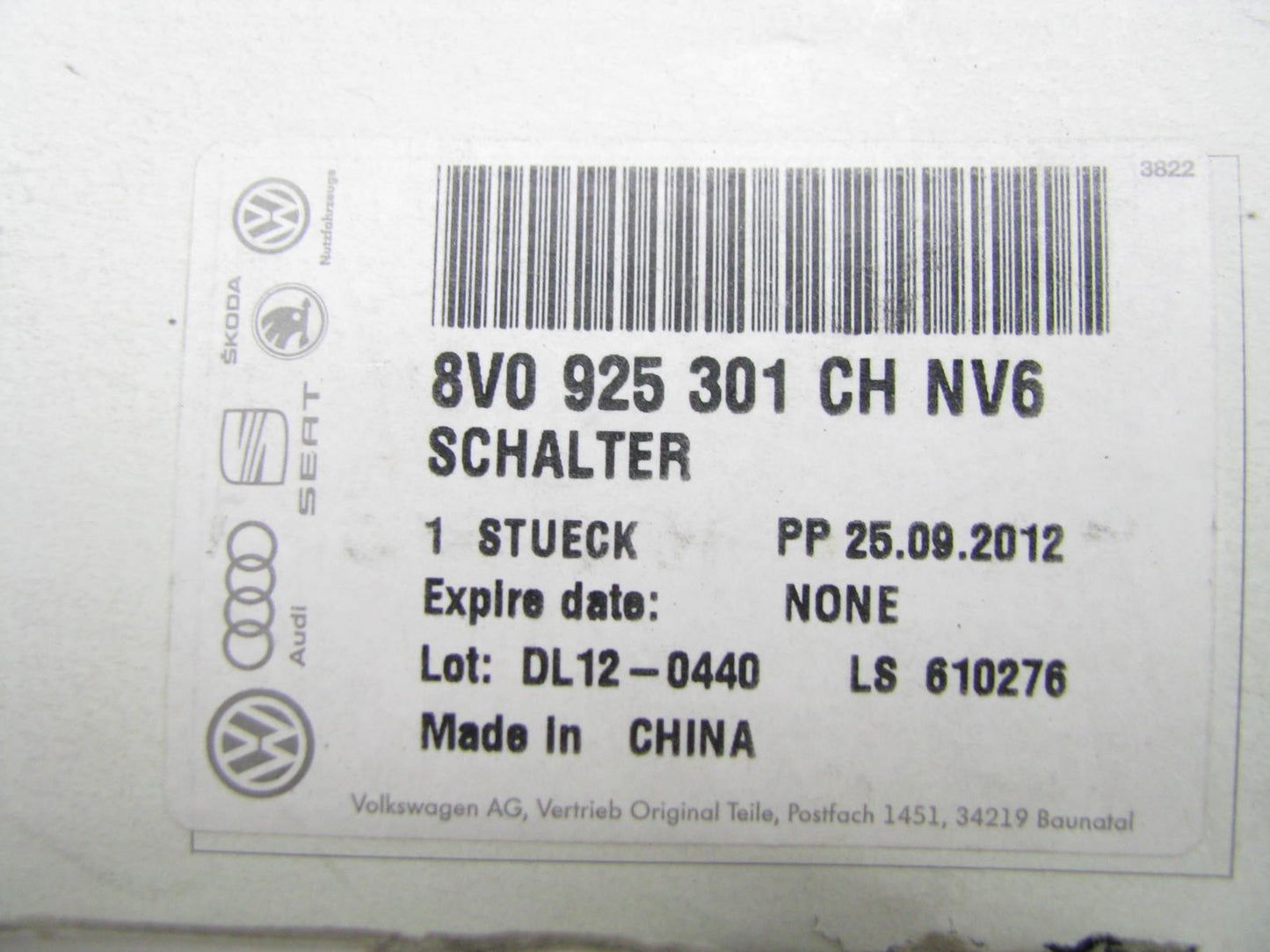NEW - OEM 8V0925301CHNV6 Hazard Warning Light Switch For 2015-2017 Audi A3