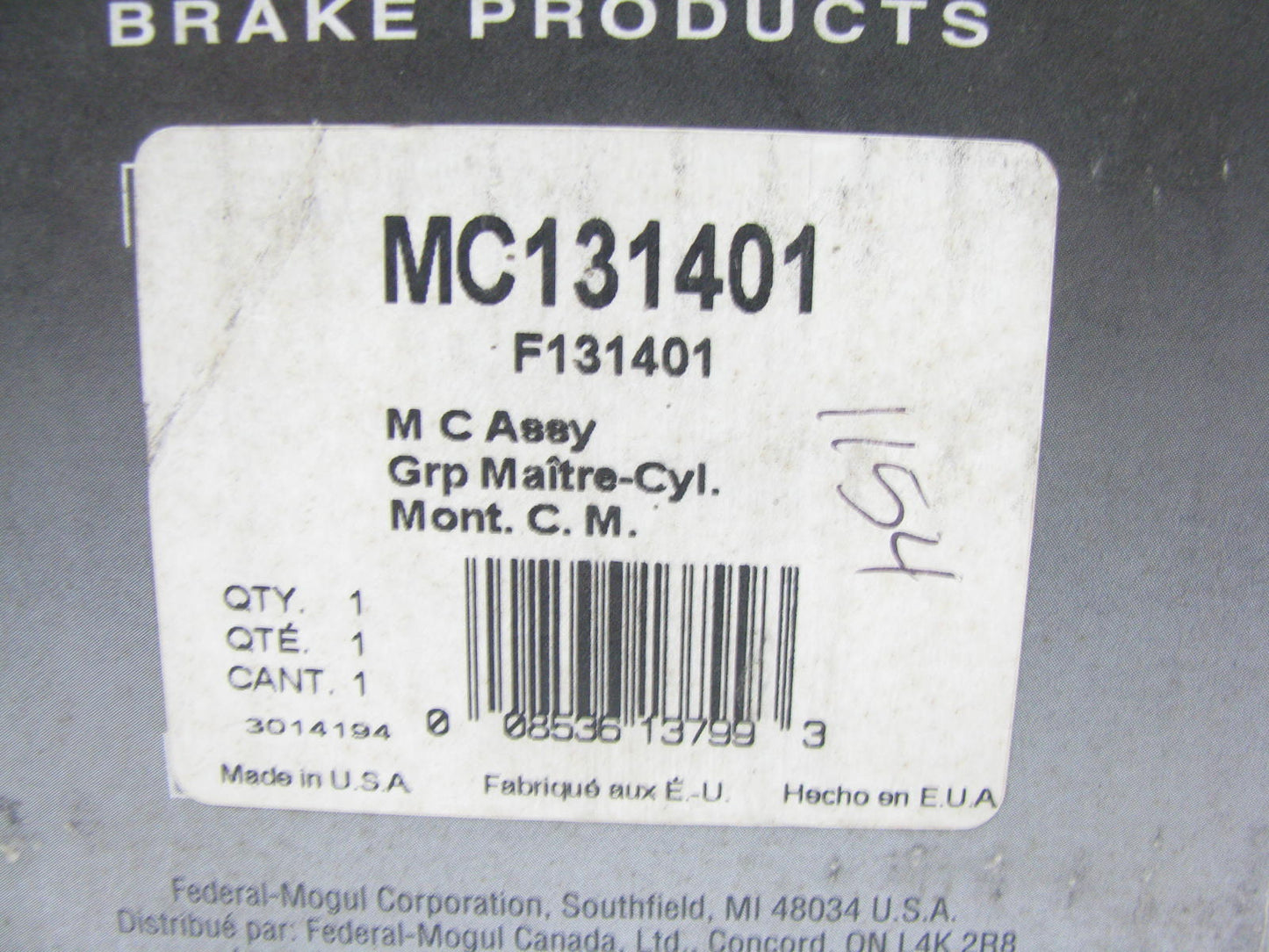 Wagner F131401 Brake Master Cylinder W/O Reservoir