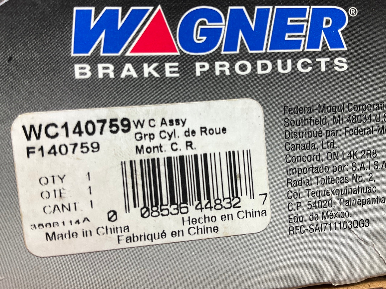 Wagner F140759 Drum Brake Wheel Cylinder, REAR LEFT REARWARD
