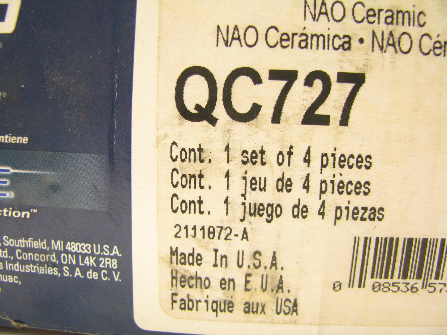 Wagner QC727 Front Disc Brake Pad Set - Ceramic