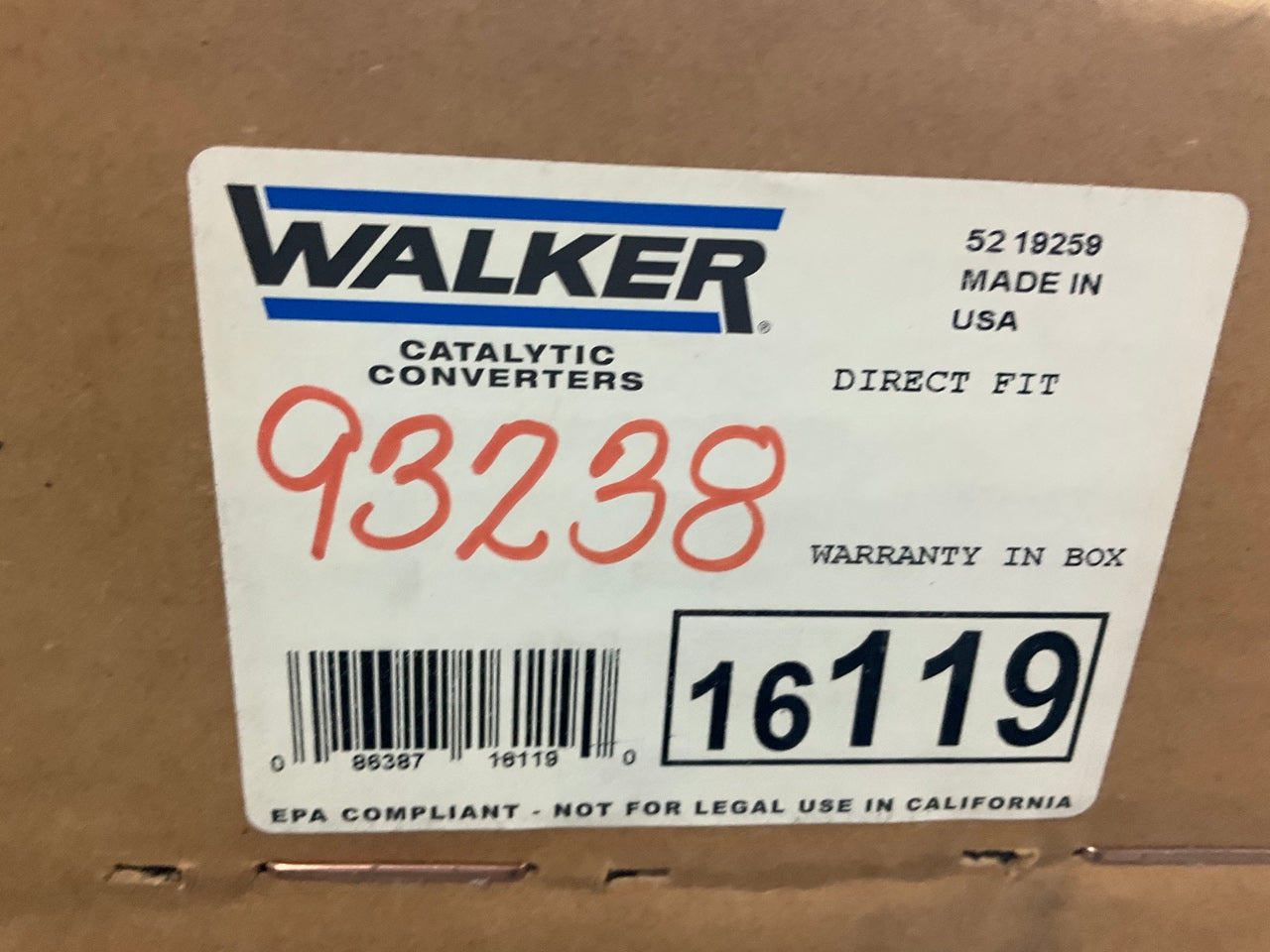 Walker 16119 Front Right Direct Fit EPA Compliant Catalytic Converter