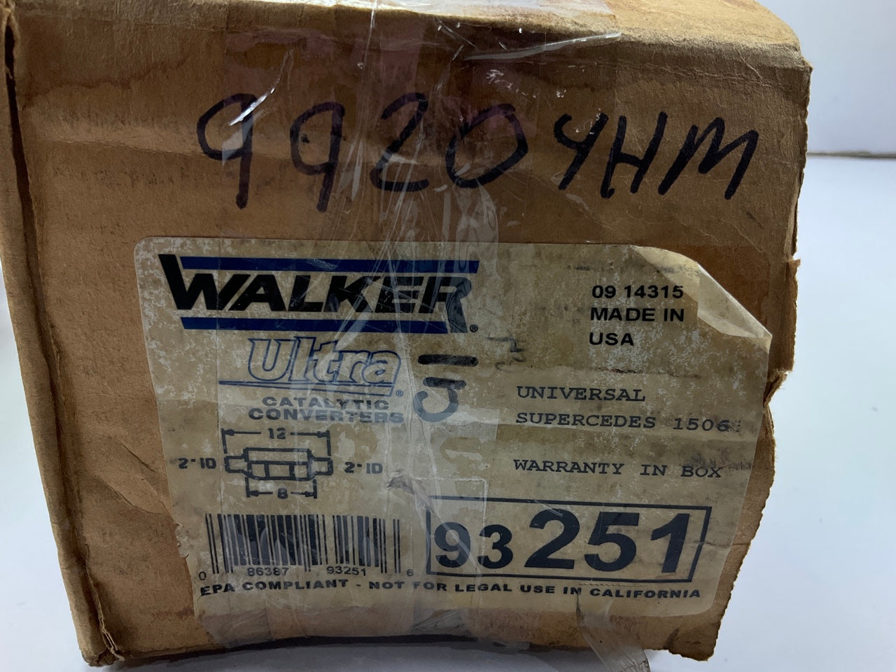 Walker 93251 Universal EPA Compliant Catalytic Converter 2.00'' Inlet/Outlet