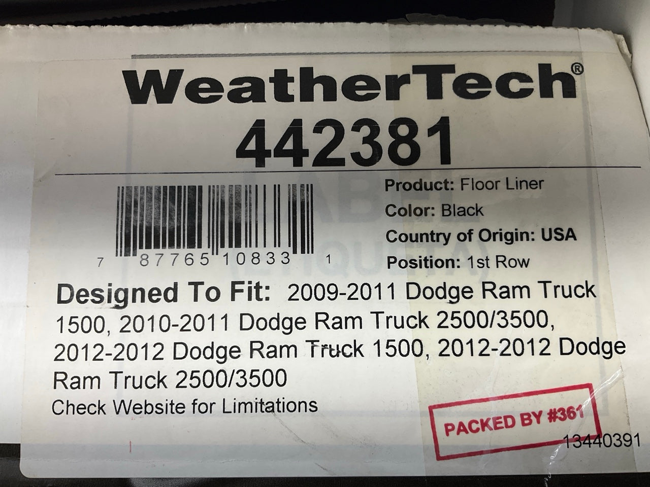DIRECT FIT 442381 Front Rubber Floor Liner Mats For 2010-2012 Ram 1500 2500 3500