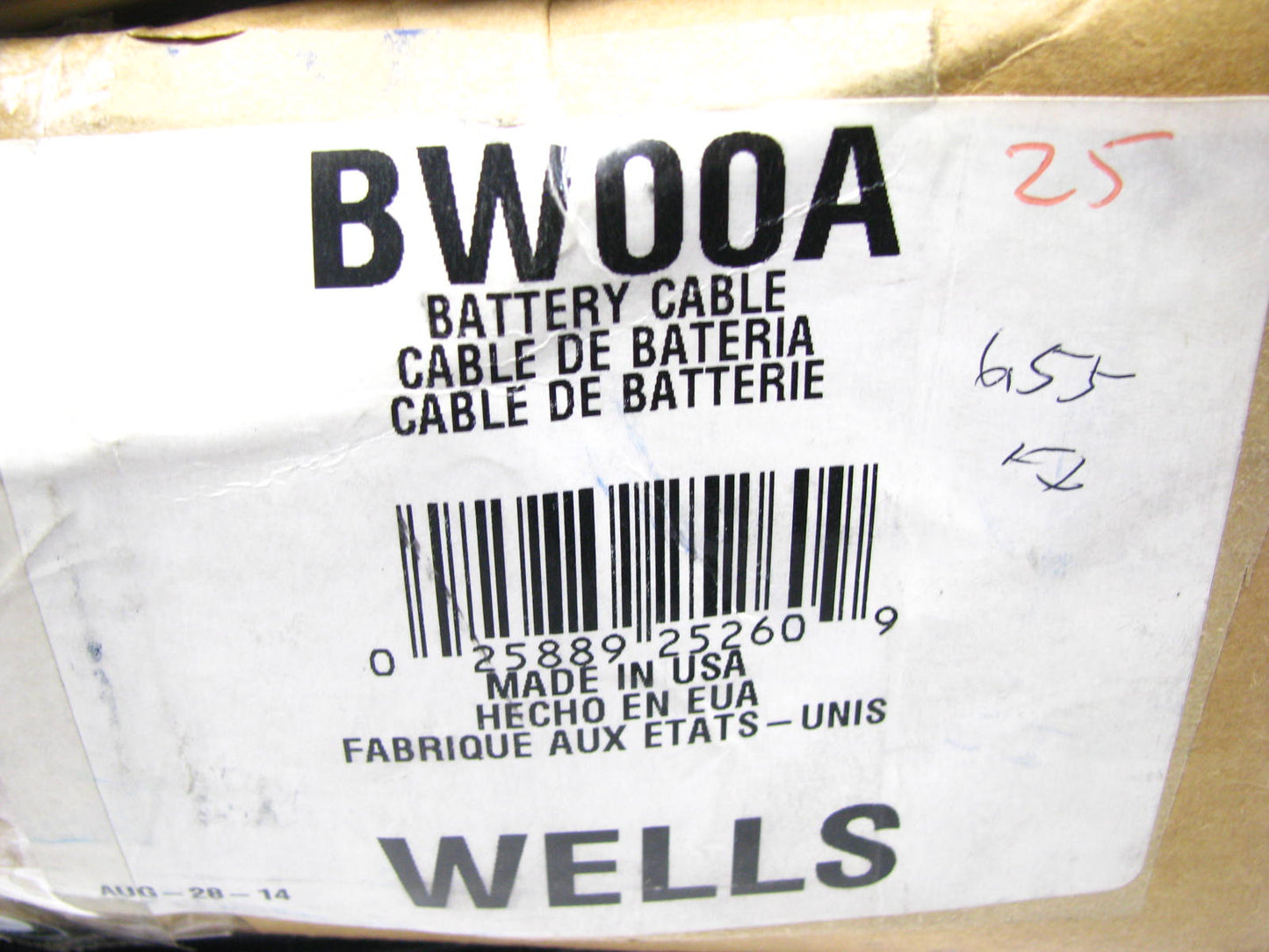 25 FEET - Wells BW00A Bulk Heavy Duty 2/0 Gauge Battery Cable, Made In USA