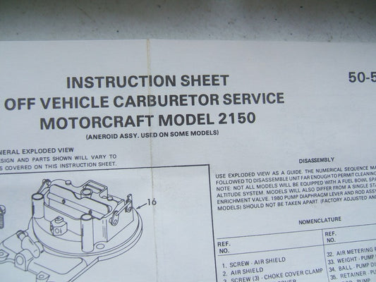 Wells CK463D Carburetor Rebuild Kit - Ford / Motorcraft 2150 2-BBL
