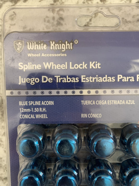 20 Pcs White Knight 753807 Spline Wheel Lock Kit 12mm-1.50 R.H Blue Spline Acorn