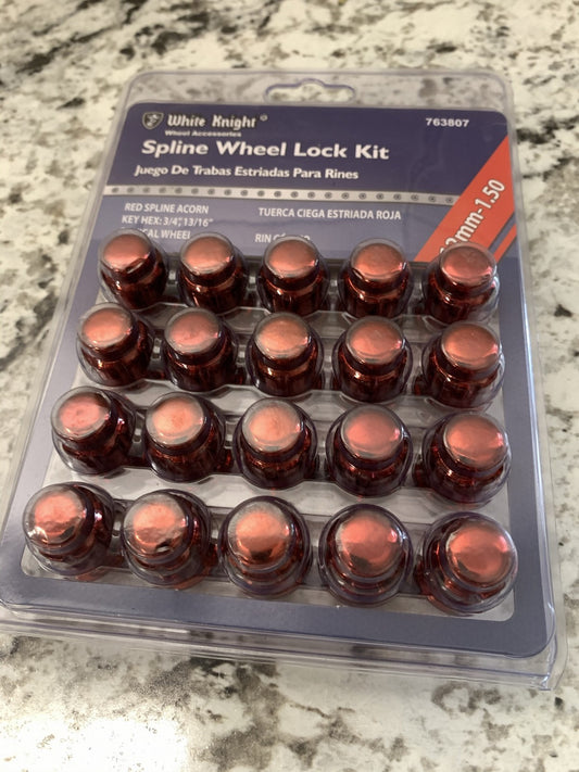 White Knight 763807 Spline Wheel Lock Kit Red 12mm - 1.5 / 20 PC