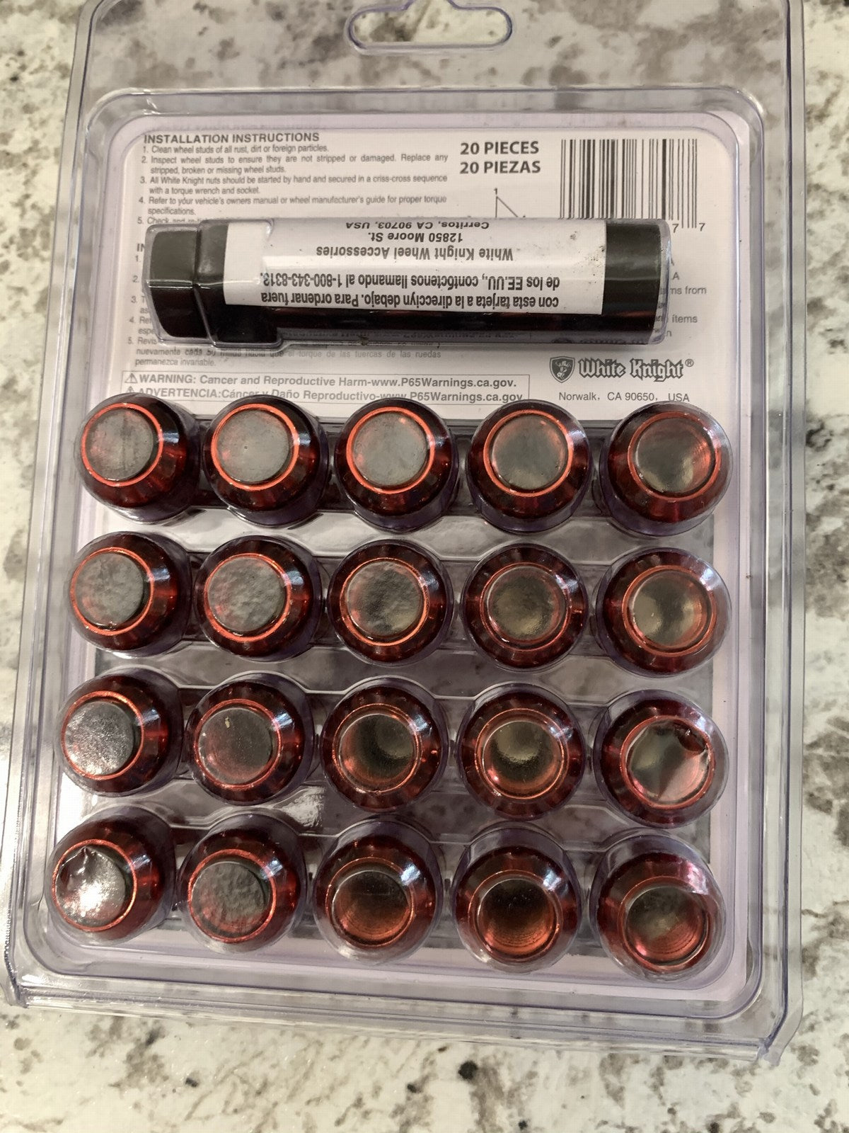 White Knight 763807 Spline Wheel Lock Kit Red 12mm - 1.5 / 20 PC