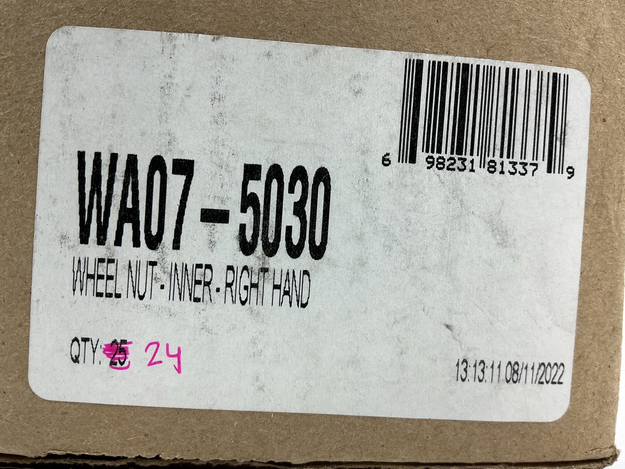 (24) PCS ONLY - World American WA07-5030 Right Hand Inner Cap Wheel Lug Nuts