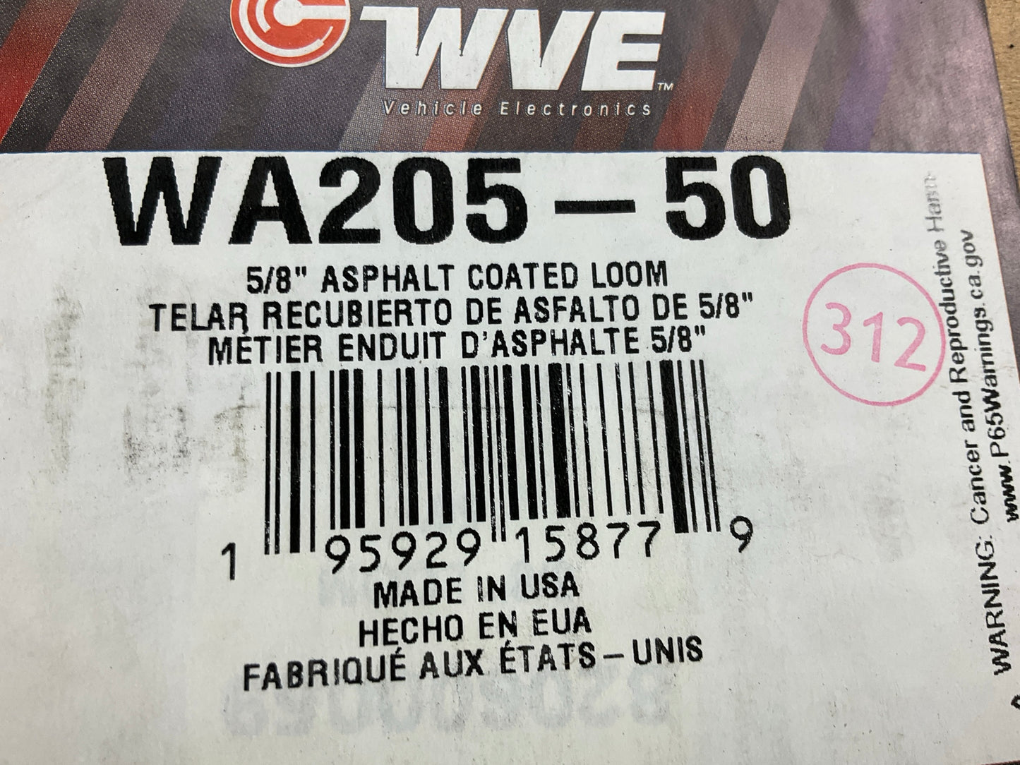 50 Feet - WVE WA205 5/8'' Asphalt Coated Wire Loom, Made In USA