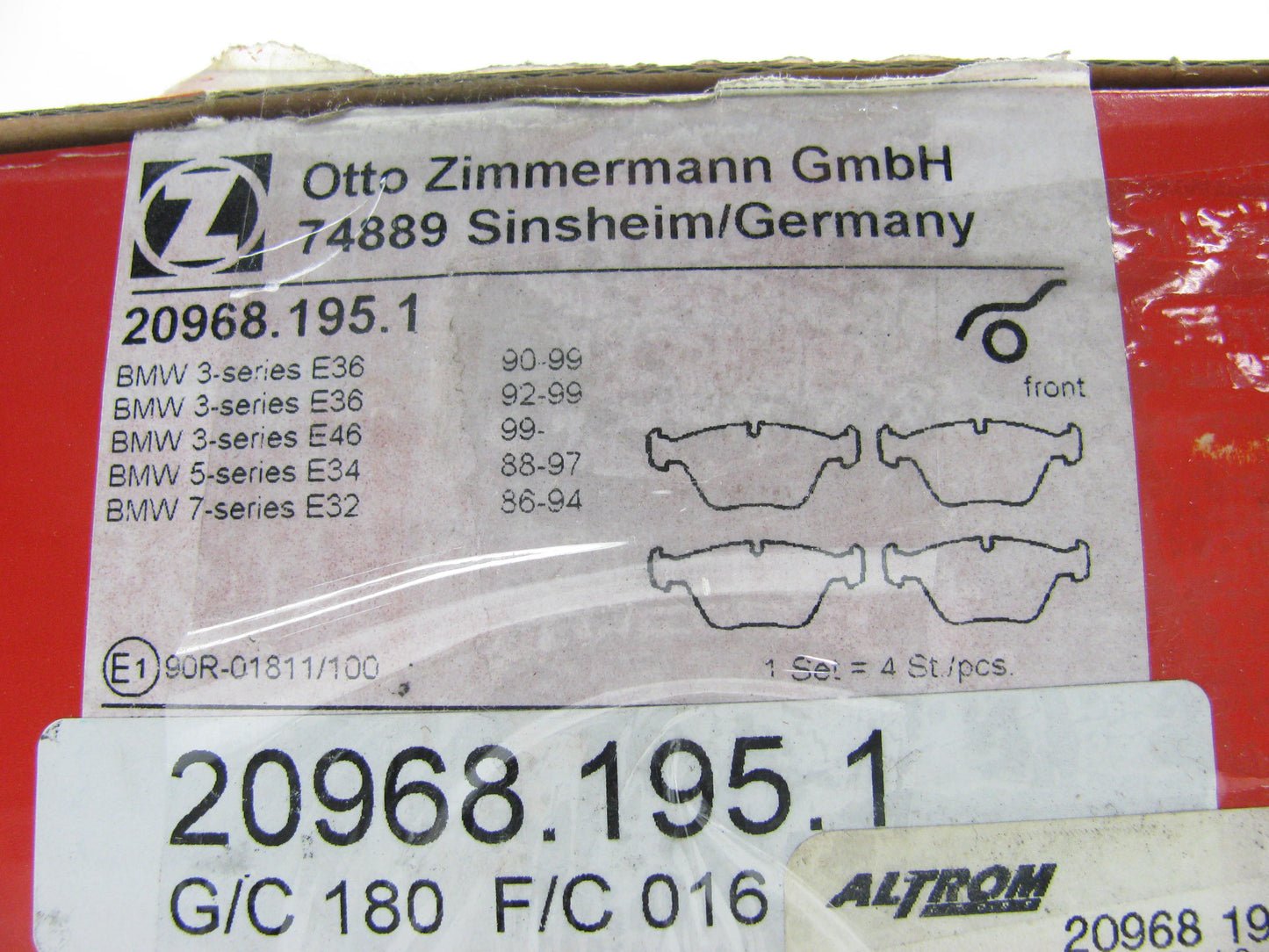 Zimmerman Germany 20968.195.1 Front Disc Brake Pad Set