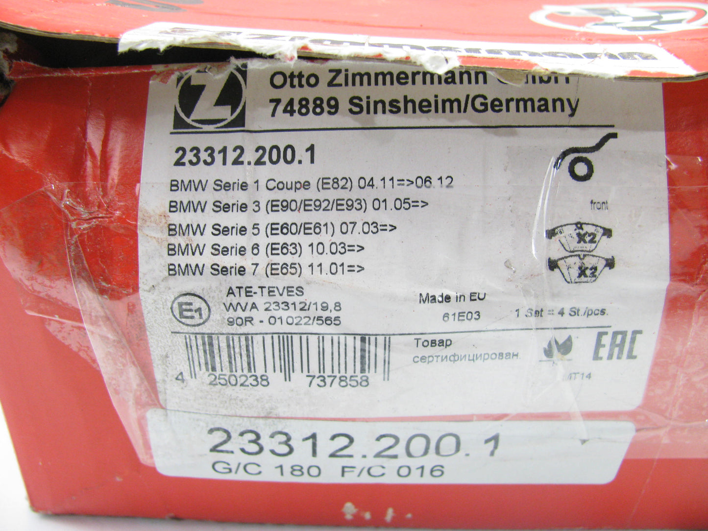 Zimmerman Germany - 23312.200.1 Front Disc Brake Pad Set For 2008-2013 BMW M3