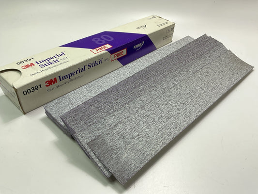 3M 00391 Imperial Stikit 2-3/4'' X 16-1/2'' P80E Grit Sandpaper Sheets, 50 / Pack