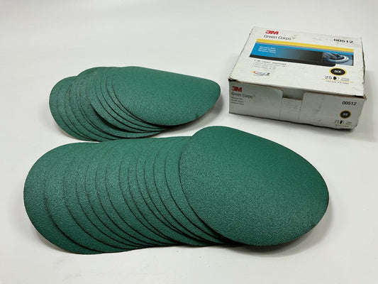 3M 00512 Green Corps Hookit Sanding Discs 6'' Dia, 80 Grit, 25 Disc / Box
