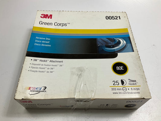 3M 00521 Green Corps Hookit 8'' Diameter, 80 Grit Sanding Disc (25/Box)