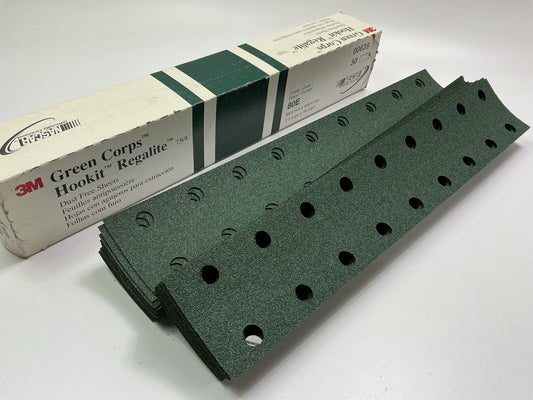 3M 00639 Green Corps Hookit Sandpaper Sheets 2-3/4''x16'' 80E 80 Grit , 50 Pieces