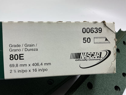3M 00639 Green Corps Hookit Sandpaper Sheets 2-3/4''x16'' 80E 80 Grit , 50 Pieces