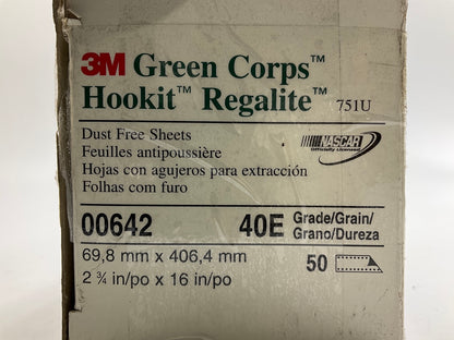 3M 00642 Green Corps Hookit 2-3/4'' X 16'' 40E Grit Regalite Dust-Free Sheet, 50pc