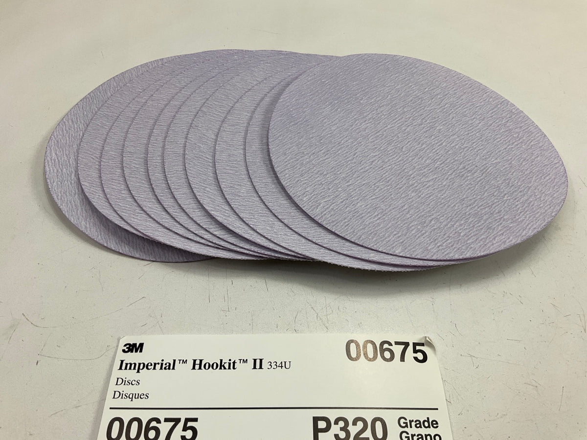 (10) 3M 00675 Imperial Hookit II 6'' Sanding Discs Grade P320 320 Grit