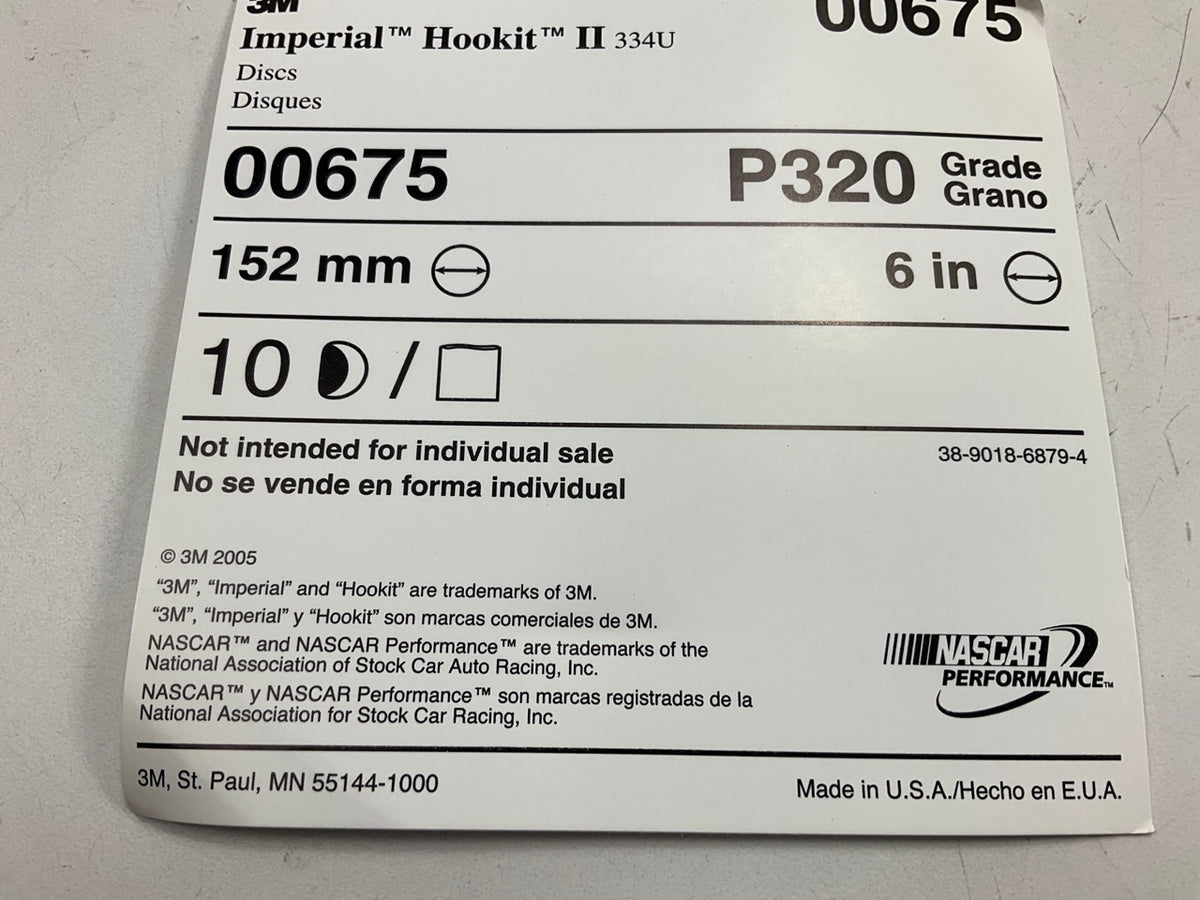(10) 3M 00675 Imperial Hookit II 6'' Sanding Discs Grade P320 320 Grit