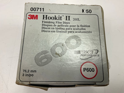 3M 00711 Hookit Ii 260l Finishing Film Sanding Discs 3'' P600 Grit, Pack Of 50