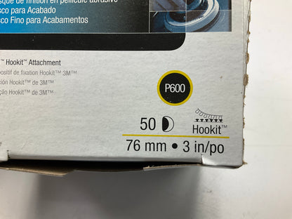 3M 0911 Hookit 3'' P600 Grade Finishing Film Sanding Disc, 50 Discs Per Box
