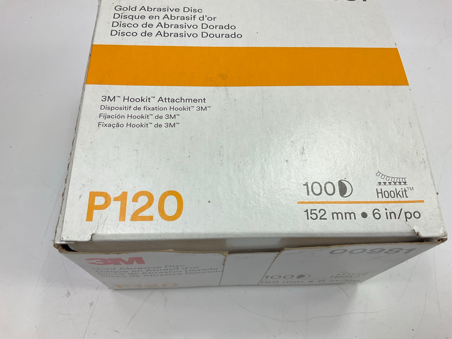 3M 00981 Hookit Gold Sanding Disc 236U 6'' P120C 120 Grit (100 Discs/Box)
