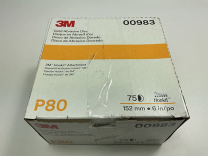 3M 00983 Hookit Gold Sanding Disc 236U 6'' P80C 80 Grit (75 Discs / Box)
